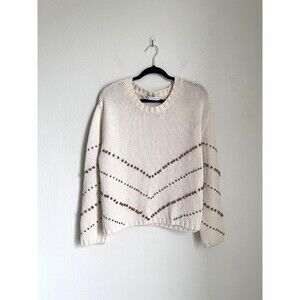 Zara Beaded Knit Boxy Sweater in Cream Size SMALL